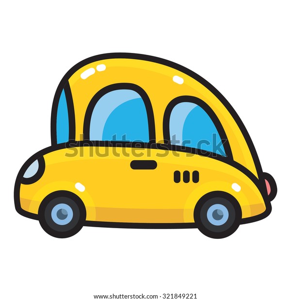 Retro\
small car icon. Funny vintage yellow car for kids design. Mobile\
game style outline cartoon vector eps 10 illustration on white\
background. Baby\'s first year book\
illustration.