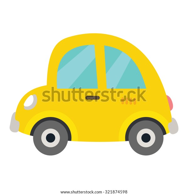 Retro small car icon. Funny vintage yellow\
car for children puzzle design. Mobile game style outline cartoon\
vector eps 10 illustration on white background. Baby\'s first year\
book illustration.