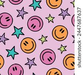 Retro Smile Pattern Happy Face Background Groovy Smiley Face Seamless Pattern
