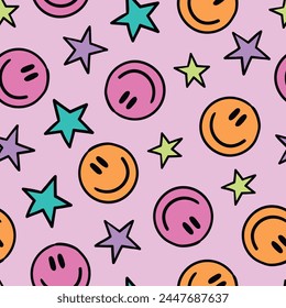 Retro Smile Pattern Happy Face Background Groovy Smiley Face Seamless Pattern