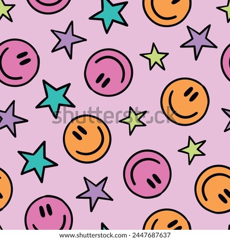 Retro Smile Pattern Happy Face Background Groovy Smiley Face Seamless Pattern