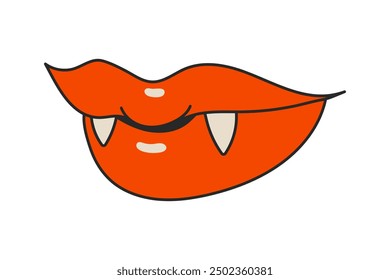 Retro smile, vampire teeth halloween. Isolated on white vector 