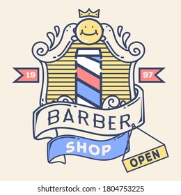 retro smiling barber shop pole logo