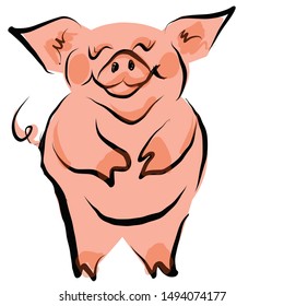 Retro Smiling Pink Pig logo