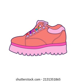 retro sneaker 90s vintage vector illustration on white background. Design element for logo, label, emblem, sign, badge, poster, t shirt, cloth, fabric, paper, textile.