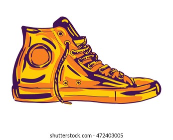 Retro sneakers hand drawn and hand painted