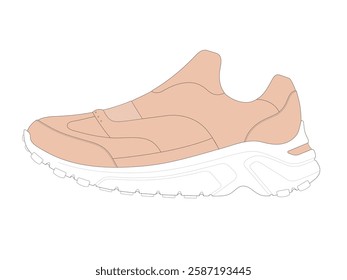 Retro sneakers for men vector illustration technical flat drawing by adobe illustrator.