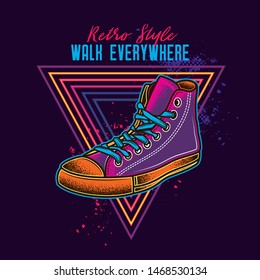 Retro sneakers in neon style. Original vector illustration.