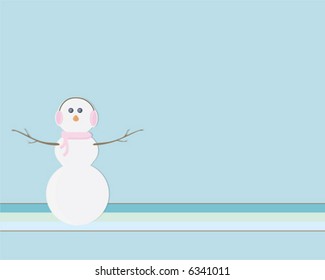 Retro snowman against blue background with stripes.