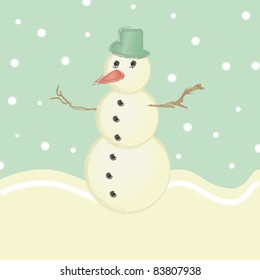 Retro snowman with green sky