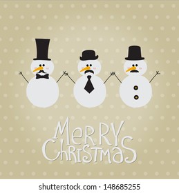 Retro Snowman with Mustache and Hats - for Christmas and New Year - in vector