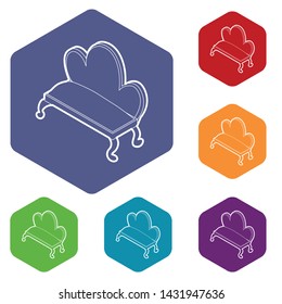 Retro sofa icons vector colorful hexahedron set collection isolated on white