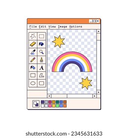 Retro software, paint window interface in 90s vaporwave style. Digital painting, drawing, graphic tool, program UI in 1990s nostalgia aesthetics. Flat vector illustration isolated on white background
