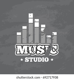 Retro sound record studio vector logo, badge