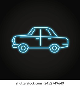 Retro soviético coche icono de neón. Volga ruso de estilo antiguo. Ilustración vectorial.