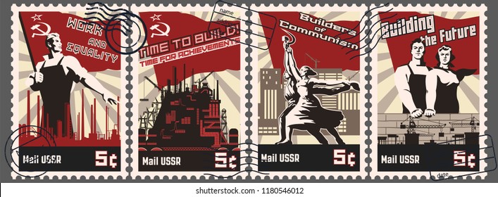 Retro Soviet Postage Stamps Stylization