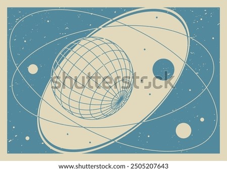 Retro Space Background 1950s - 1960s Colors and Shapes, Vector Template for Cosmic Posters, Covers, Illustrations 
