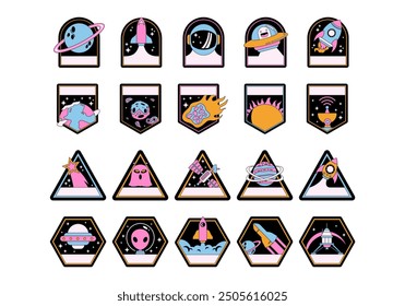 Conjunto de elementos de insignia de espacio retro