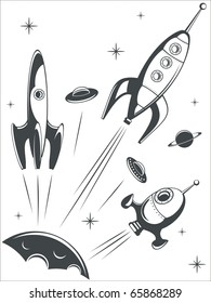 retro space craft design of t-shirts