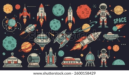 Retro Space Exploration Illustration Pack