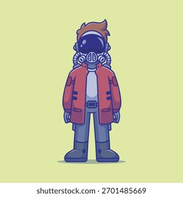 Retro Space Hero with jetpack icon logo flat vector design