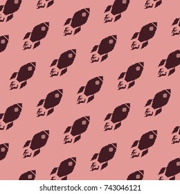 Retro space pattern with rockets. Hand drawn cosmos seamless vector background. Pixel art. 8 bit