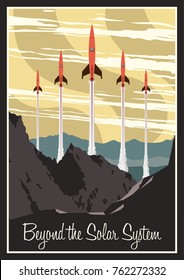 Retro Space Poster. Stylization under the Mid Century American Space Propaganda