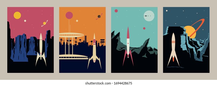 Retro Space Posters, Illustration from Mid Century Modern, Retro Future Sci Fi