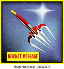 Retro Space Rocket, vector background with a comic-book spaceship