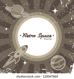 Retro Space Theme Background With Rocket