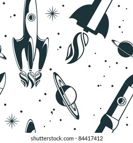 retro spaceship seamless pattern