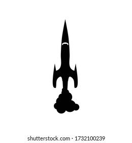 Retro spaceship taking off, symbol for project startup, adventure or exploration, vector illustration design