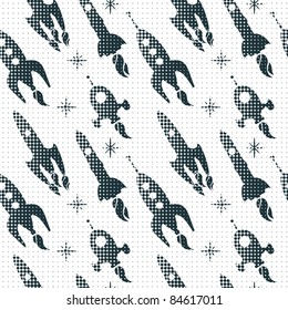 retro spaceships seamless pattern
