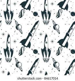 retro spaceships seamless pattern