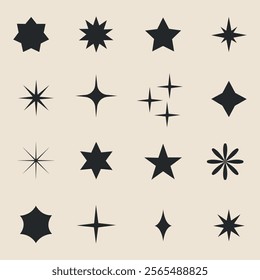 Retro sparkle icons collection. Set of star shapes. Abstract cool shine effect sign vector design. Templates for design, posters, projects, banners, logo, and business cards vector