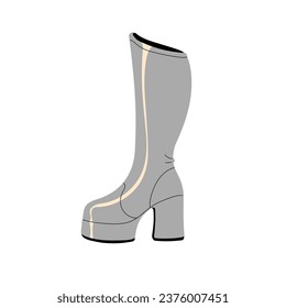 Retro sparkling boot. Vintage glittering high heel footgear. Funky shining footwear. Fashionable outfit, glam look. 80s fashion, 90s style. Flat isolated vector illustration on white background