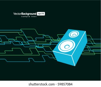 Retro speaker with waveform vector background