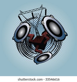 Retro speakers on the blue background