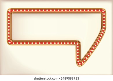 Retro speech bubble advertising sign red marquee gold light board on white background. Vector illustration