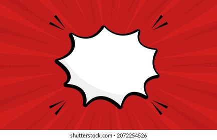 Burbuja de discurso retro Arte pop. Fondo del libro de historietas con semitono. Burbuja del discurso blanco en caricatura para mensaje de texto sobre fondo de arte pop rojo. Ilustración vectorial.