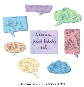 Retro speech bubbles with grunge texture. Isolated on white background.Clip art for design.