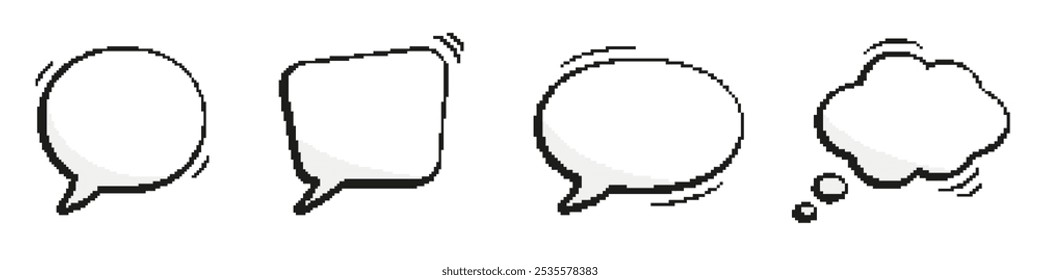 Retro Speech Bubbles Icon Set in Pixel Art. Pixelated Dialogue Bubbles Icons. Old Nostalgic Design. Isolated Vector Illustration.