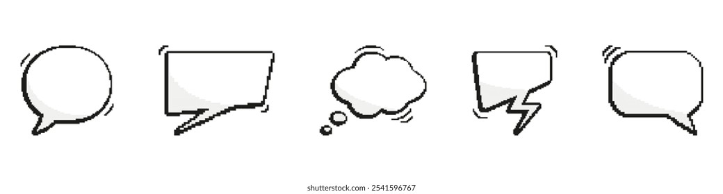 Retro Speech Bubbles Icon Set in Pixel Art. Pixelated Dialogue Bubbles Icons. Old Nostalgic Design. Isolated Vector Illustration.