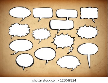 Retro speech bubbles on the grungy background. Vector Illustration.