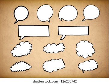 Retro speech bubbles on the grungy background. Vector Illustration.