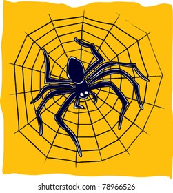 Retro Spider in Web Vector Illustration