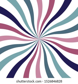 Retro spiral wavy sunburst background vector in blue green pink and purple on white