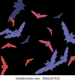 Retro Spooky Gothic Red Halloween Art Illustration. Eyes Night Print Black Flying Bats Art Pattern. Colorful Creepy Attack Sky Pink Bats Vector Design Pic. Purple Scary Chaos Motion Wallpaper.