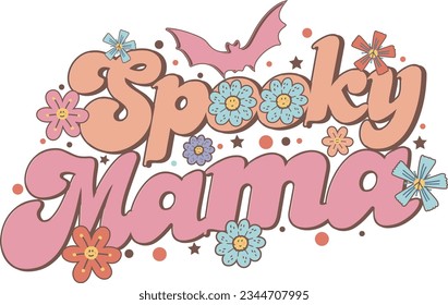 Retro Spooky Mama Groovy Flower Halloween Diseño de camisetas Mama