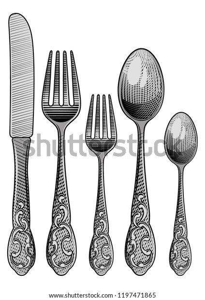 Vector De Stock Libre De Regalias Sobre Cuchara Retro Tenedor Y Cuchillo De1197471865